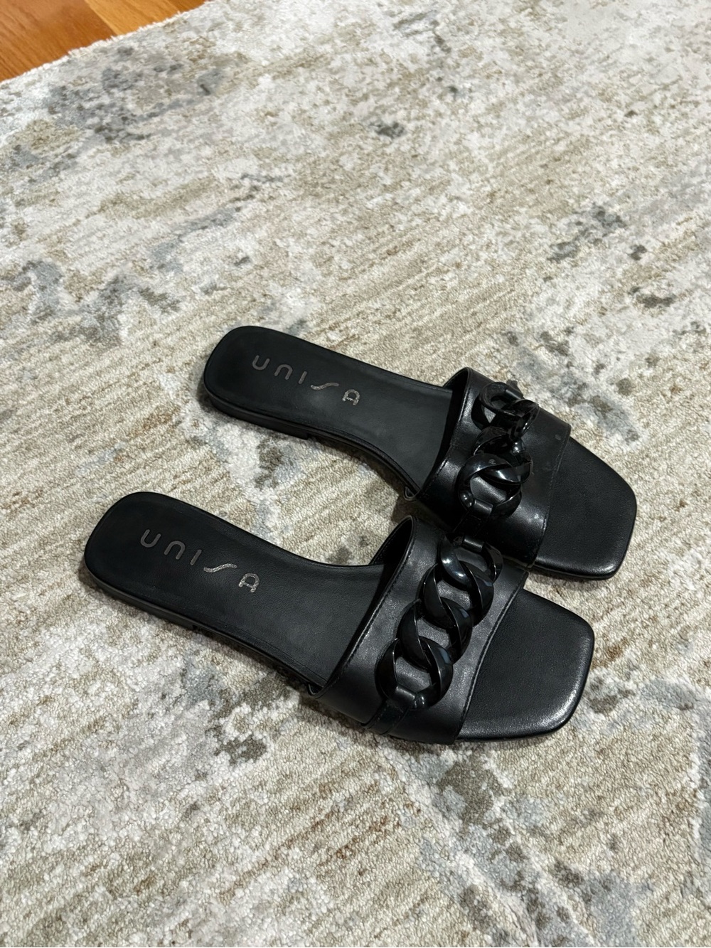 Unisa Black Chain-Link Slide Mules